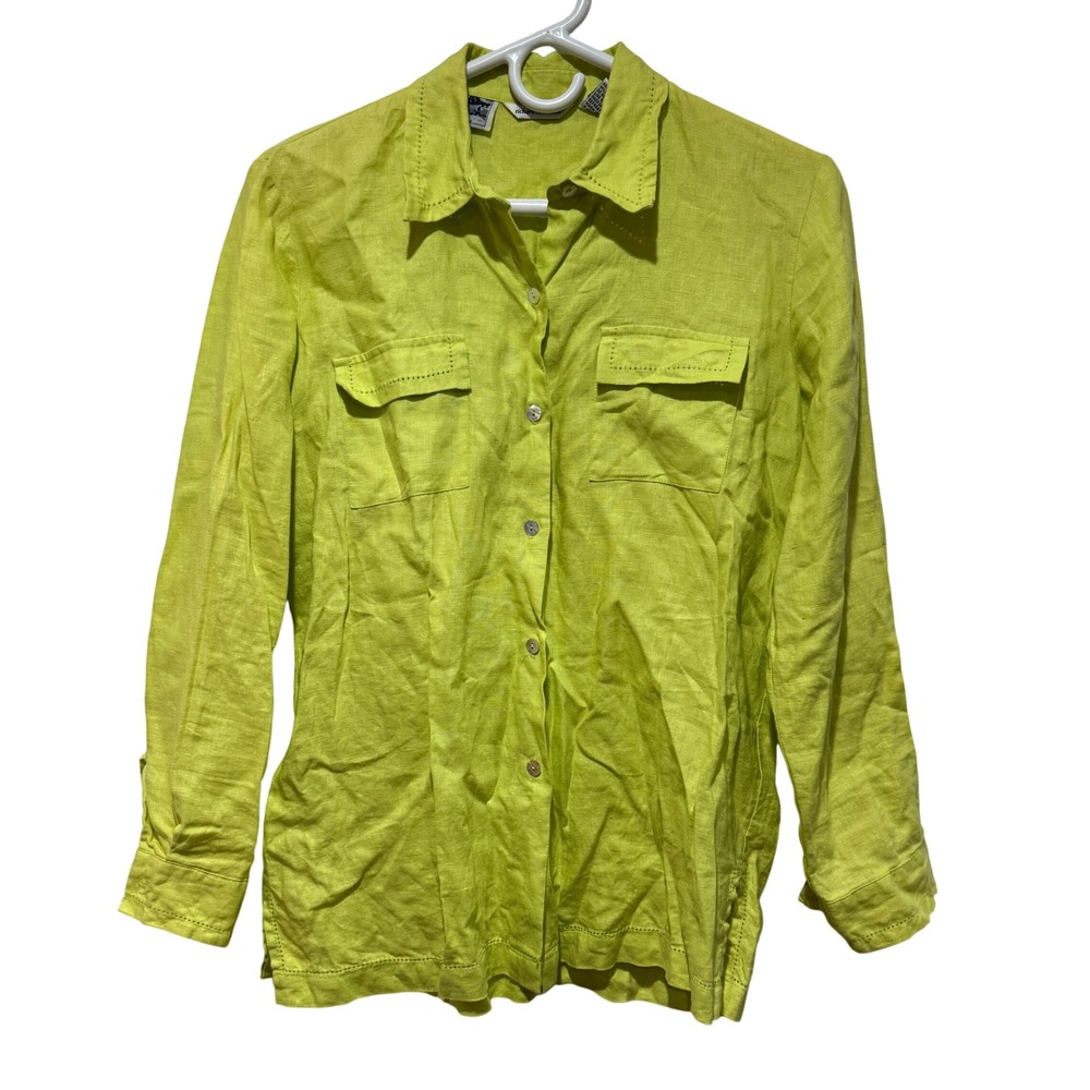Richard Malcolm Womens 100% Irish Linen Button Down Shirt Lime Green‎ Sz Small S